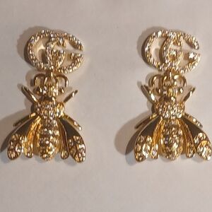 Authentic Vintage Gucci GG Logo Crystal Bee Earrings